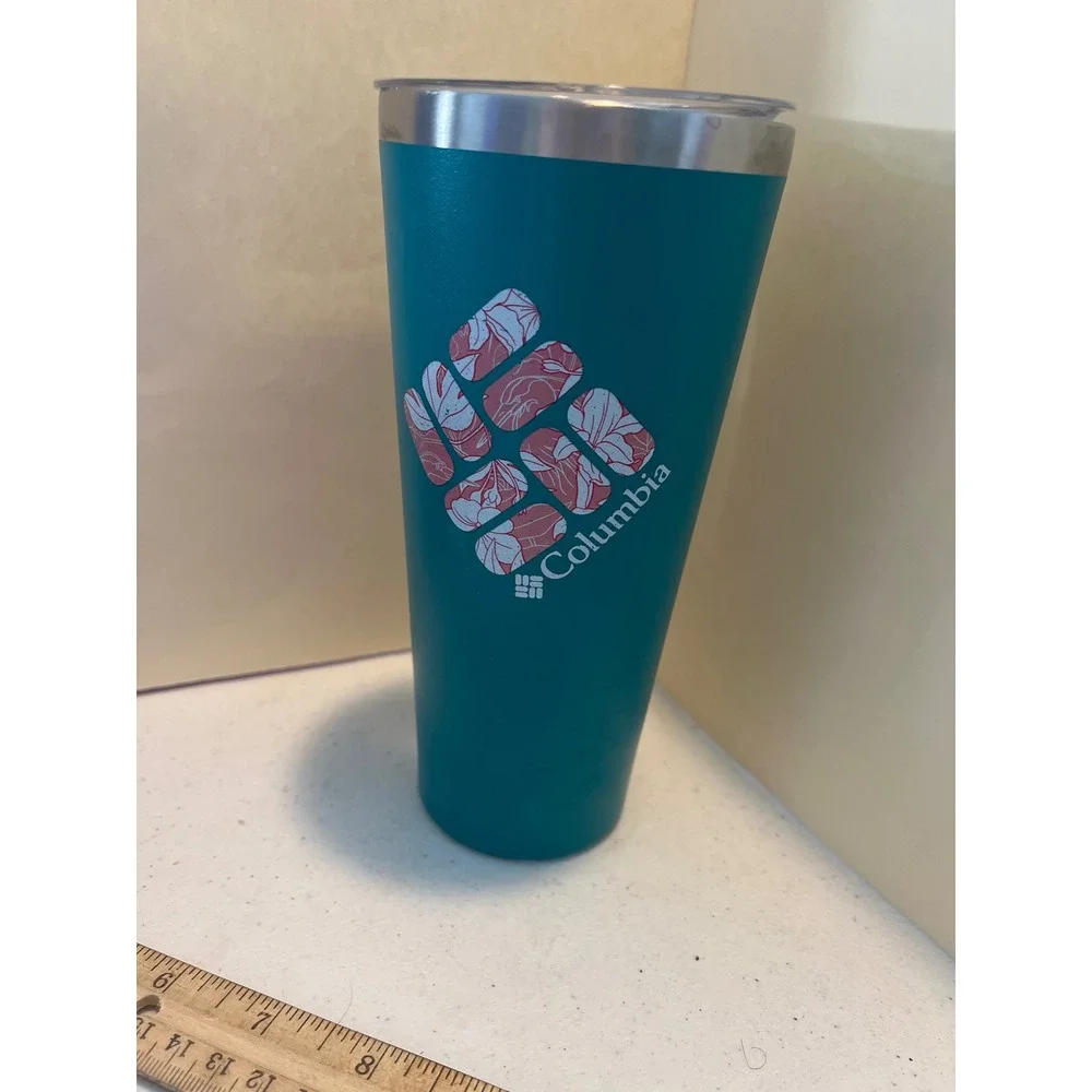 Columbia Teal Blue Floral Logo Insulated Stainless Steel Tumbler with Lid 24oz
